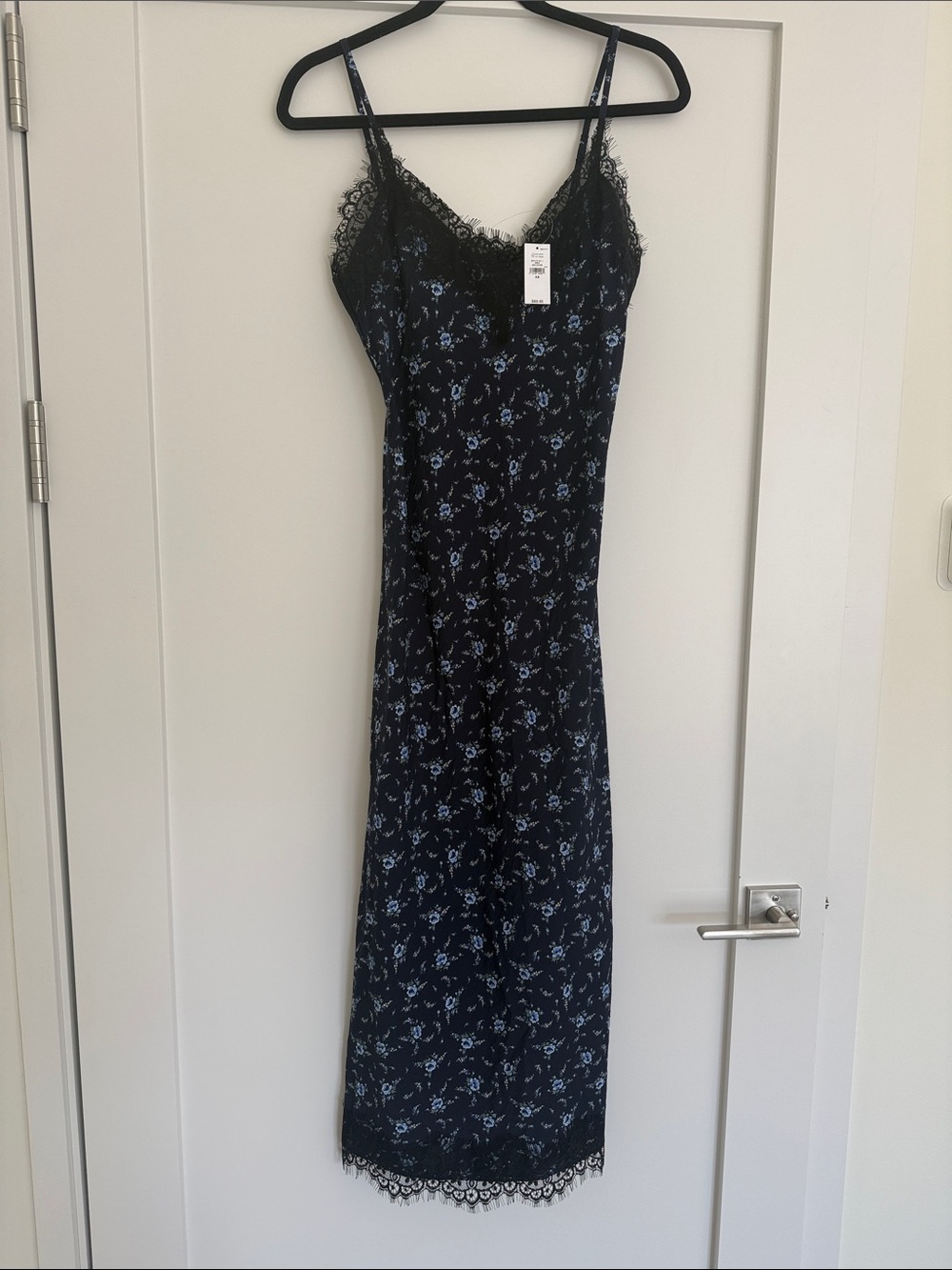 NWT Gap Navy Slip Dress with Blue Floral Print and Lace Trim
